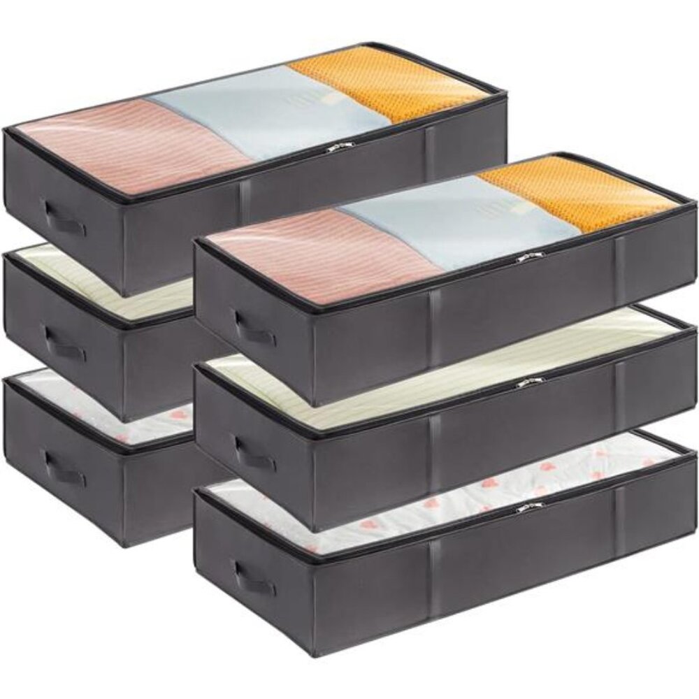 6-Pack Under Bed Storage Bags – 90L Large Capacity, Foldable Organizers with Cle